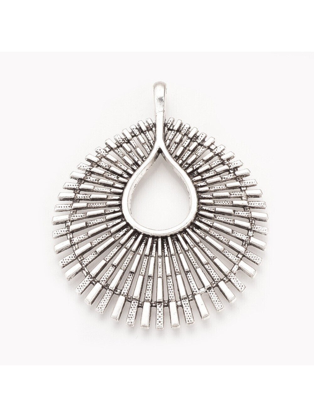 Edgy Mid Century Modern Style Antique Silver Plated Geometric Teardrop Pendant